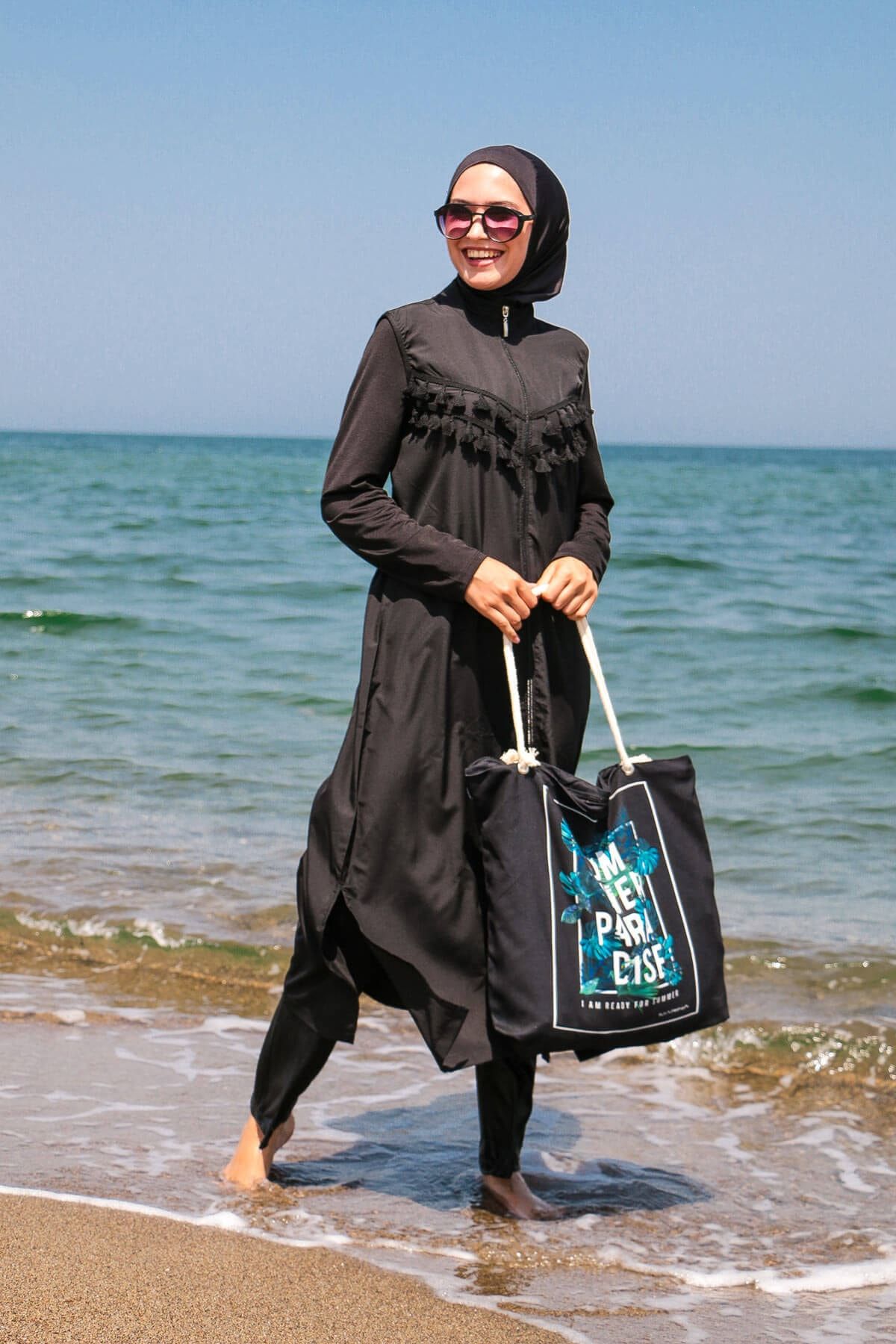 Tasseled Full Covered Hijab Swimwear 1998