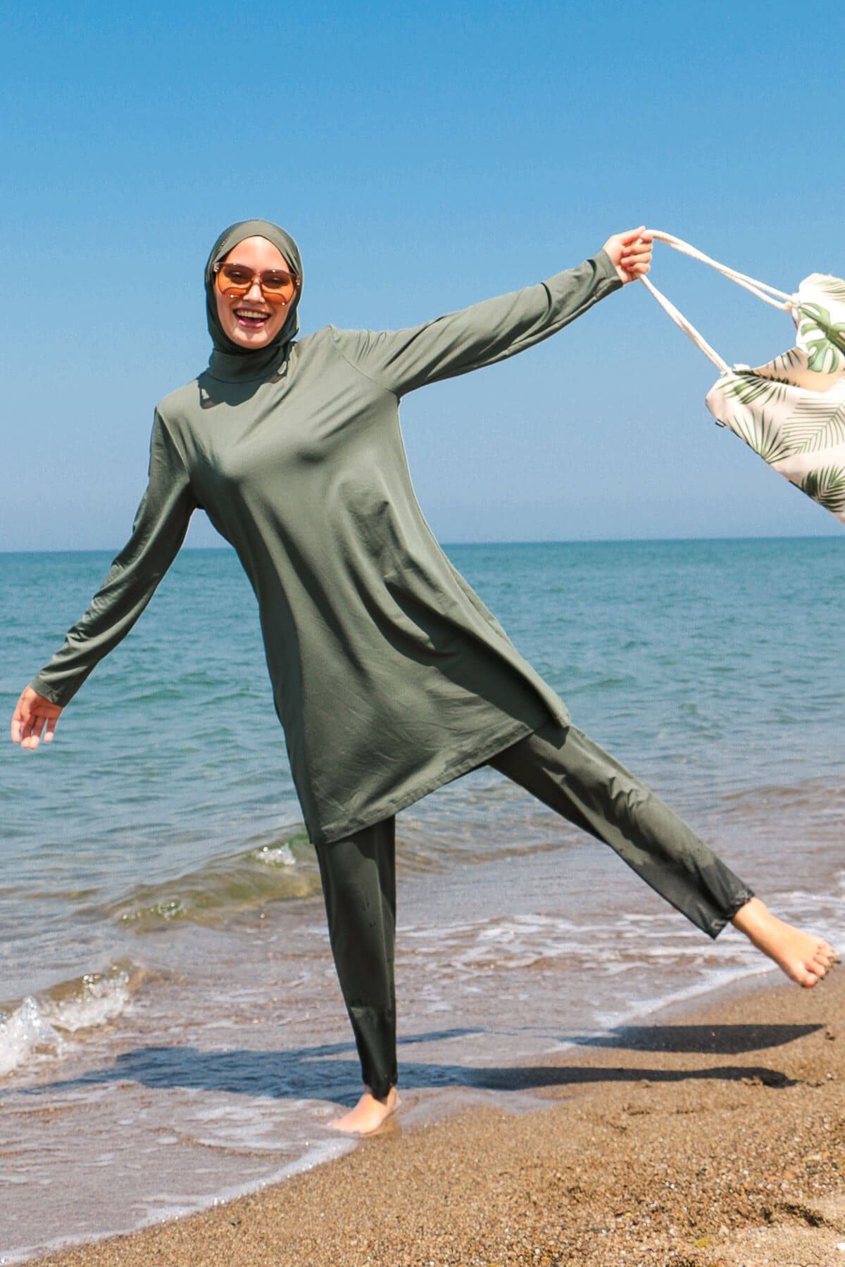 Khaki Fully Covered Hijab Swimsuit 1969