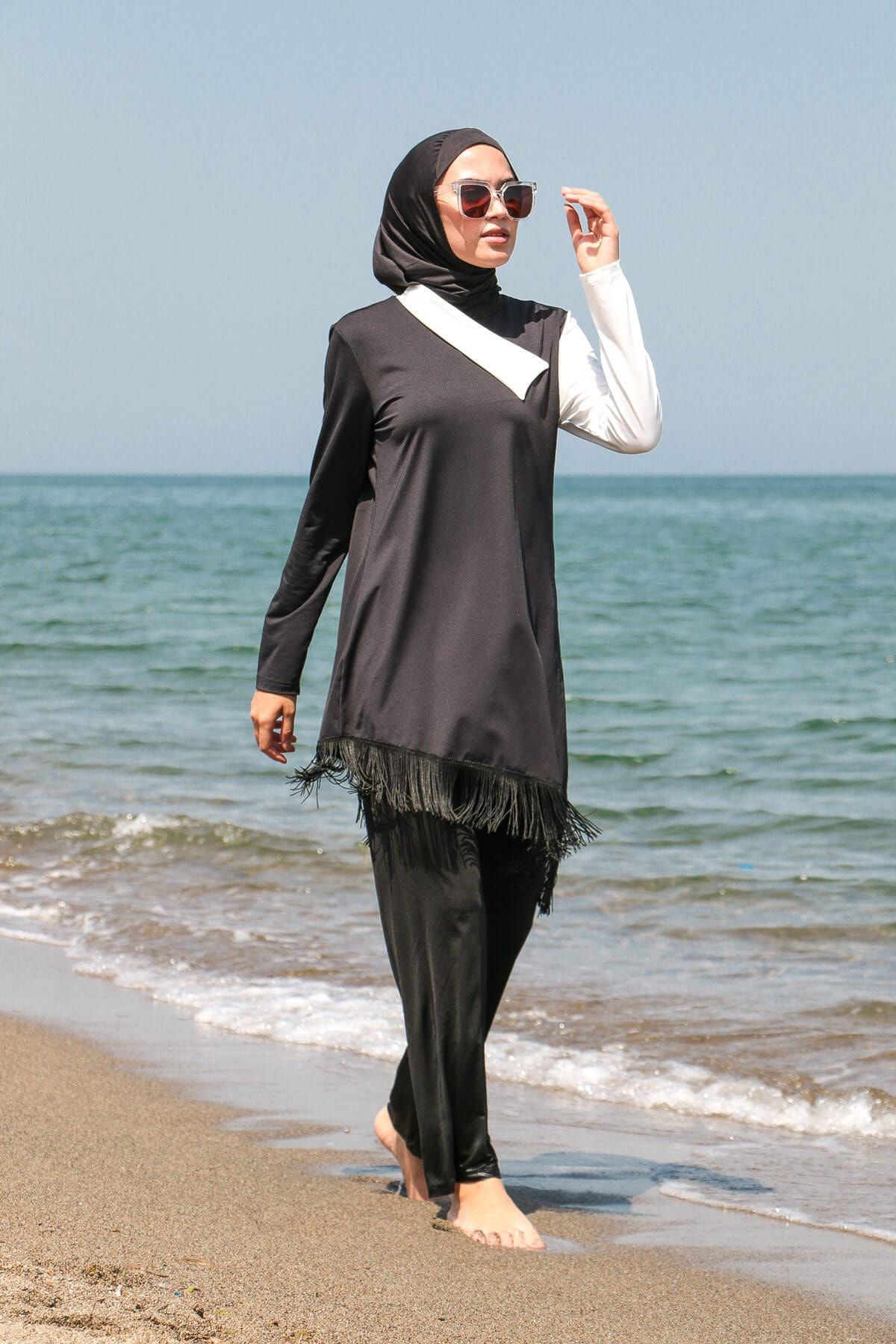 Striped Full Covered Hijab Swimwear M2107