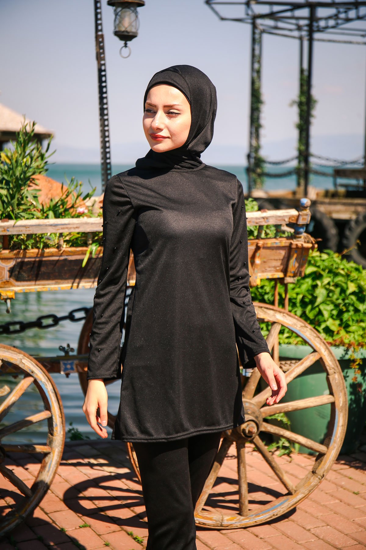 Black Fully Covered Hijab Swimsuit R1012