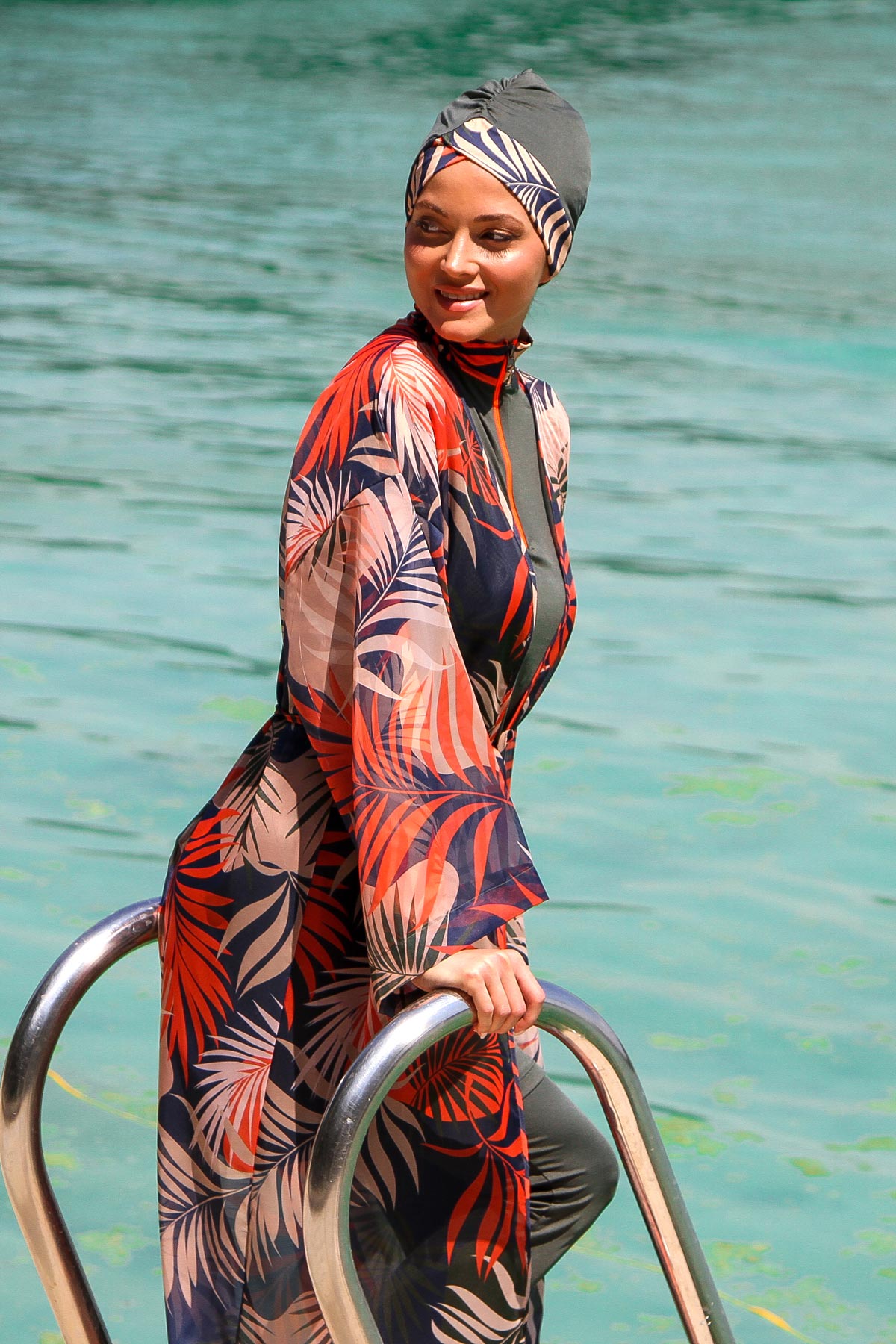 Flowered Woman Orange Pattern Hijab Pareo P2204