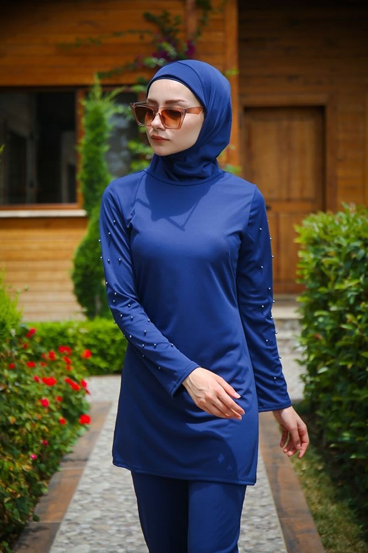 Navy Blue Full Closed Hijab Swimsuit R1012