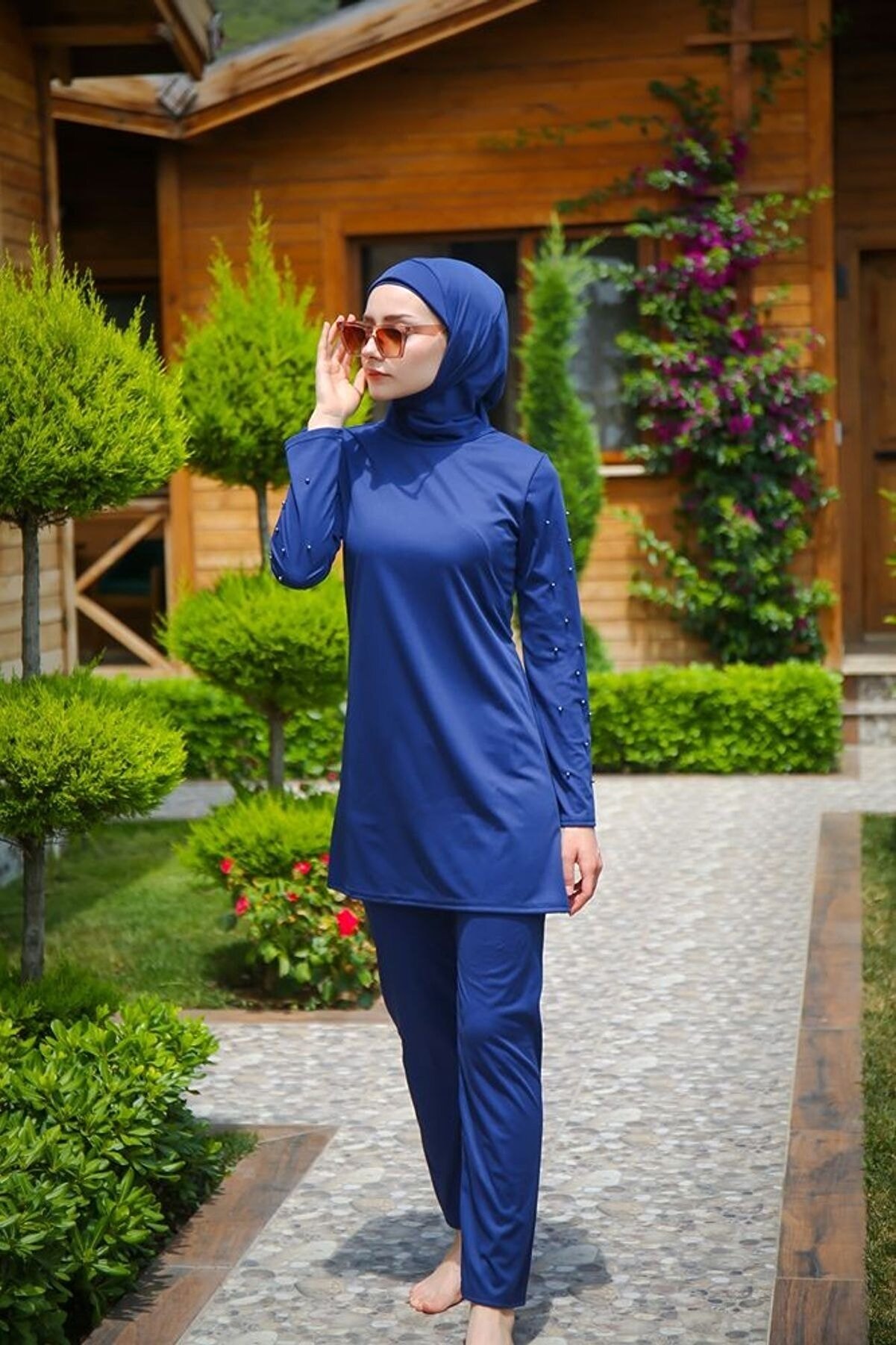 Navy Blue Full Closed Hijab Swimsuit R1012