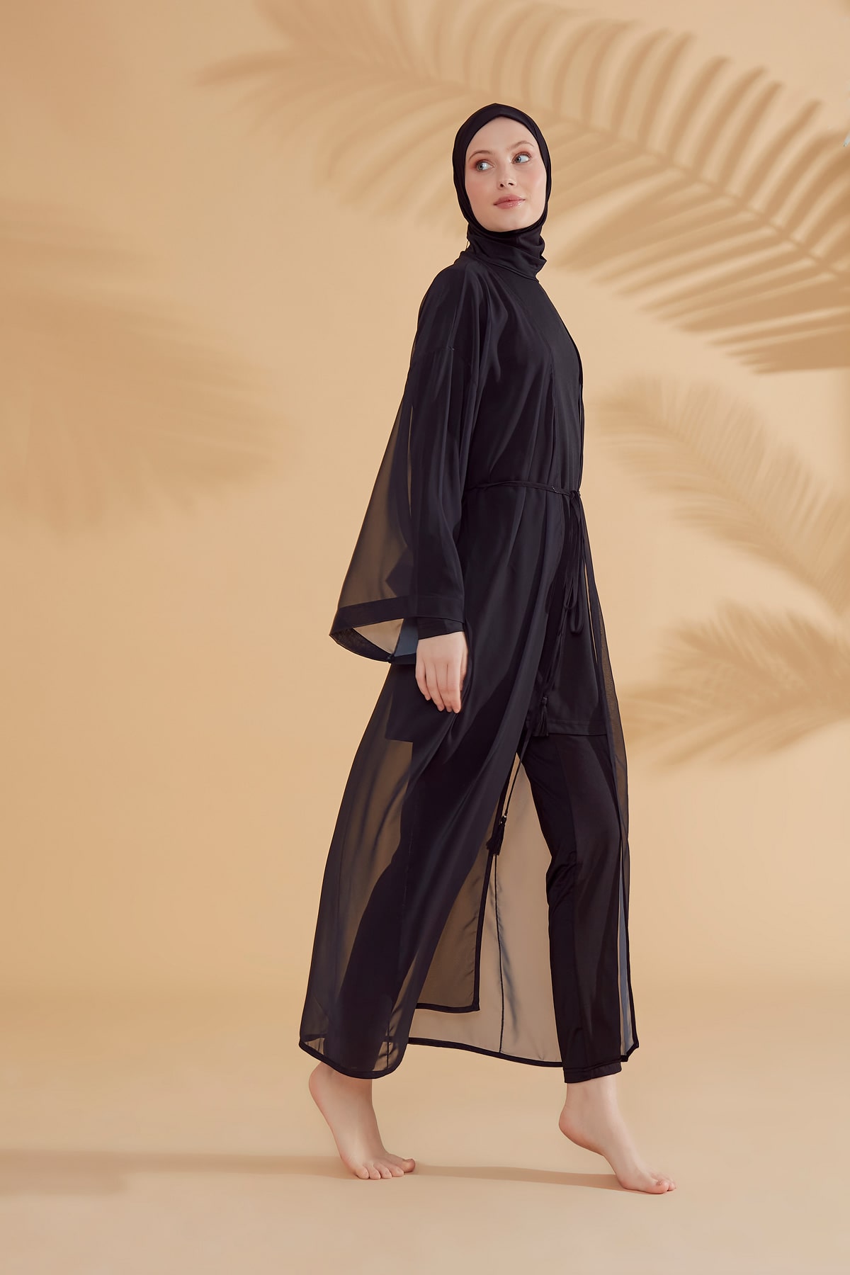 Black Hijab Swimwear Kimono Pareo P2342