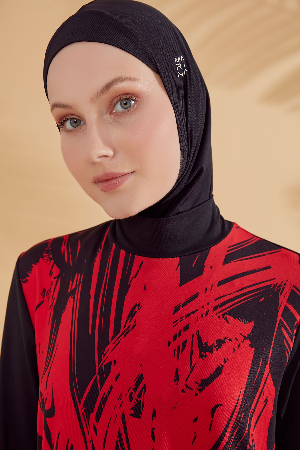 Patterned Black Full Closed Hijab Swimsuit M2303
