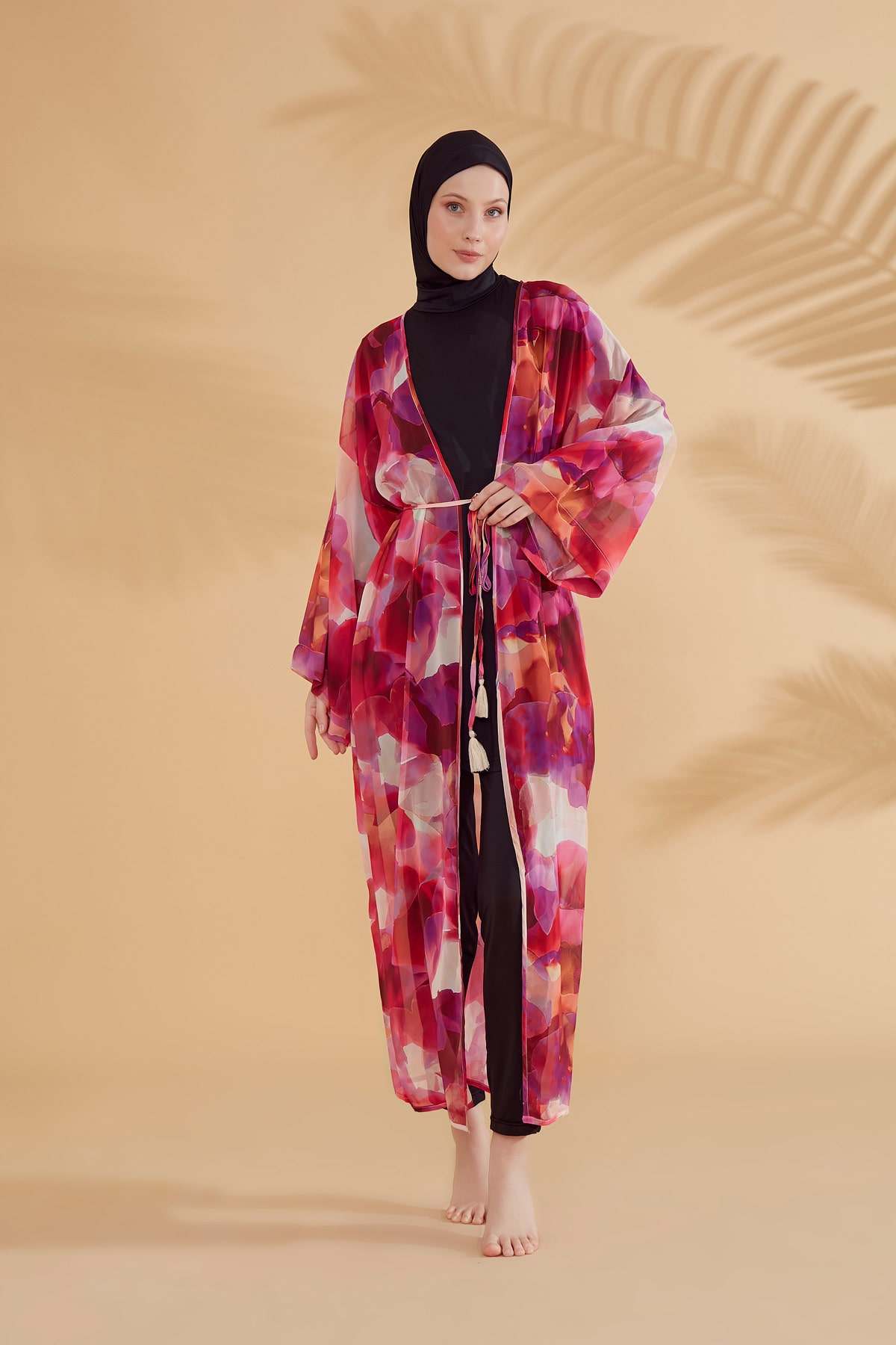 Woman Fuchsia Pattern Hijab Pareo P2341