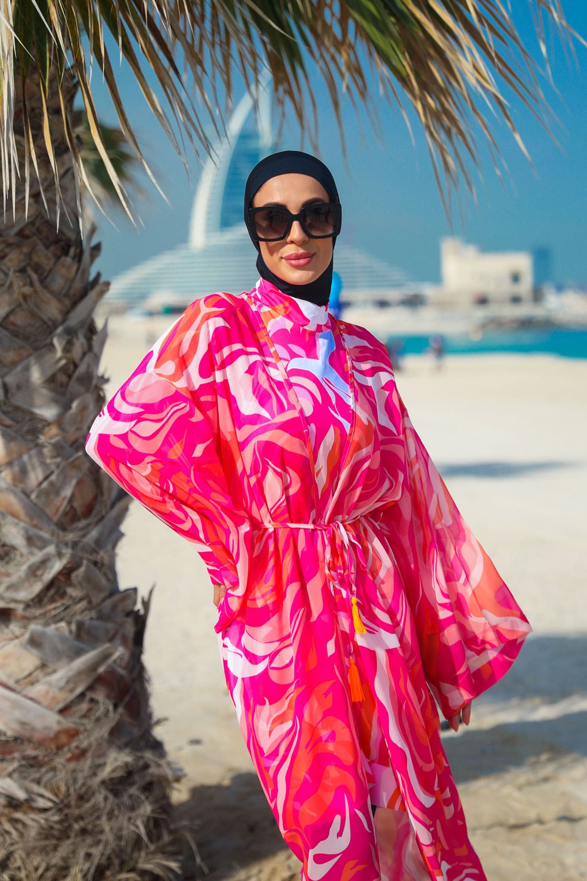 Woman Fuchsia Pattern Hijab Pareo P2334