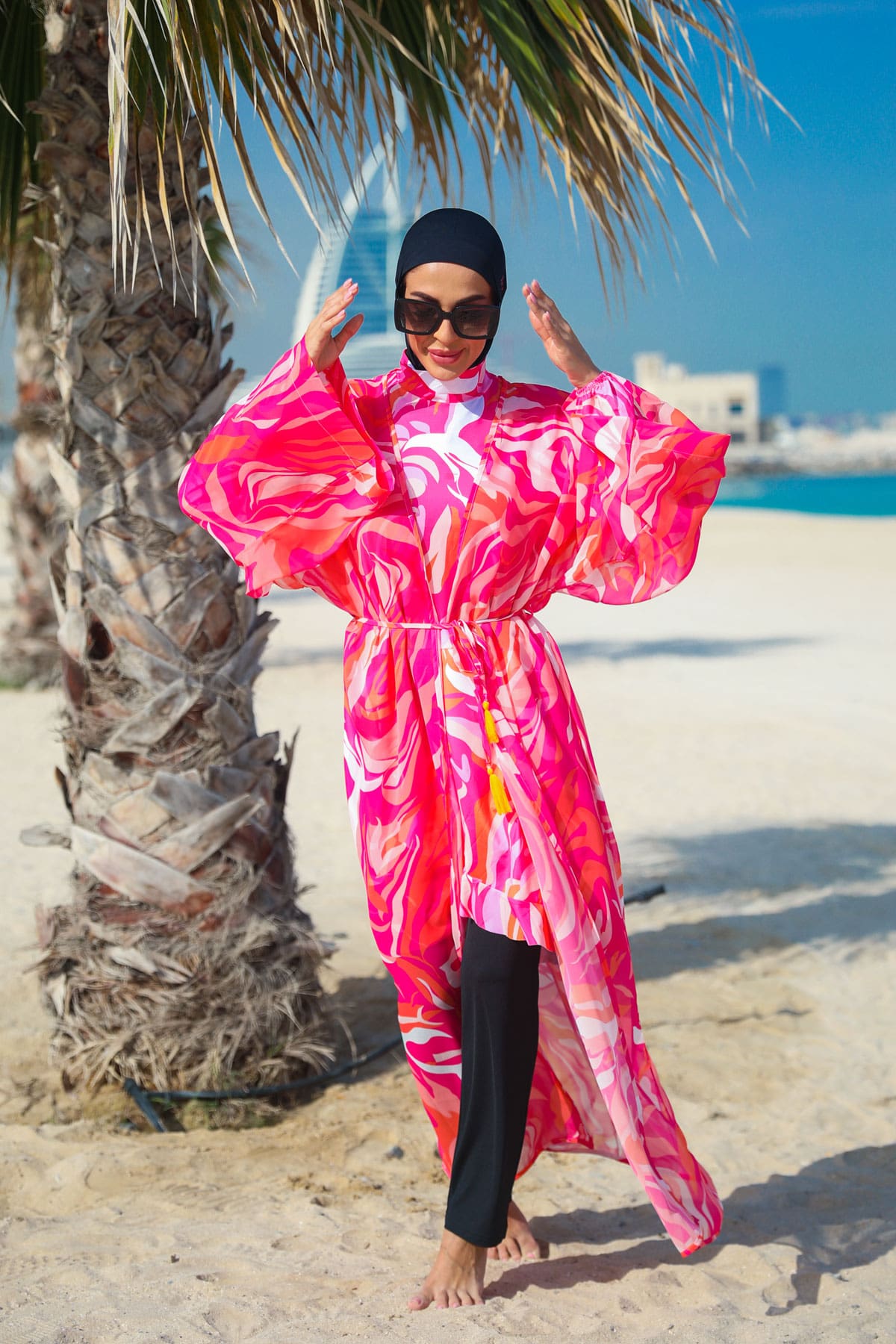 Woman Fuchsia Pattern Hijab Pareo P2334