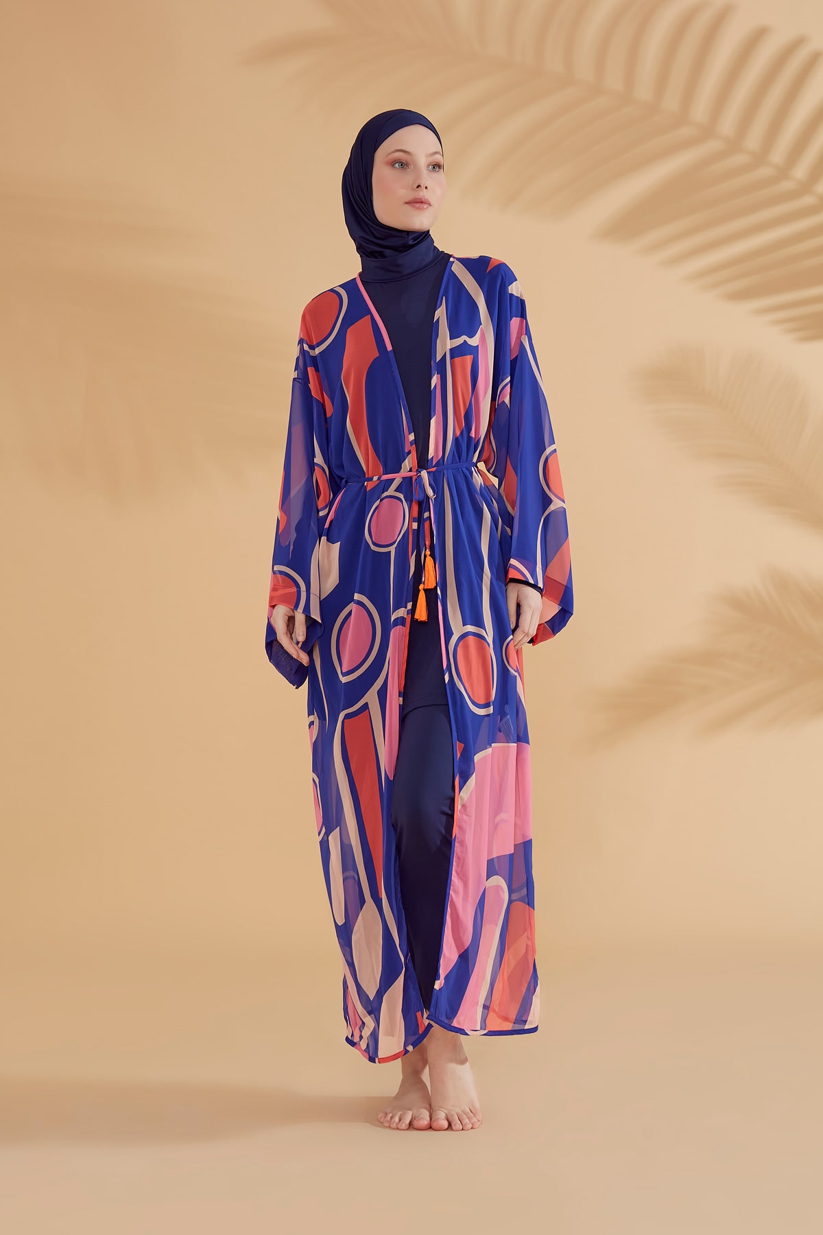 Geometric Sax Hijab Swimwear Kimono Pareo P2339