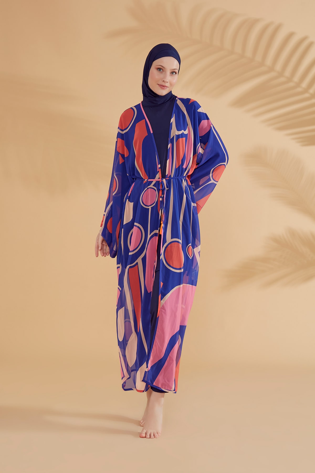 Geometric Sax Hijab Swimwear Kimono Pareo P2339
