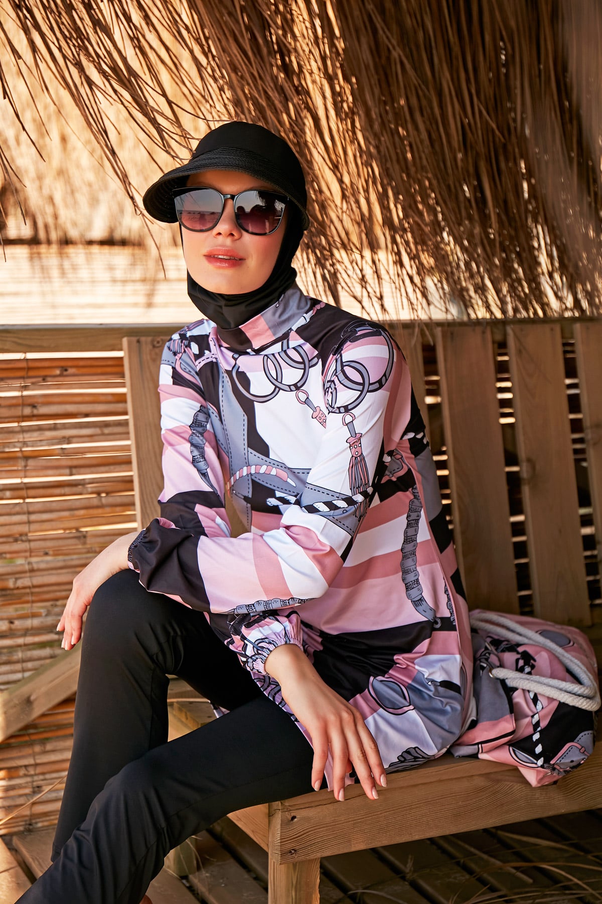 Patterned Fully Covered Hijab Swimsuit M2315-1