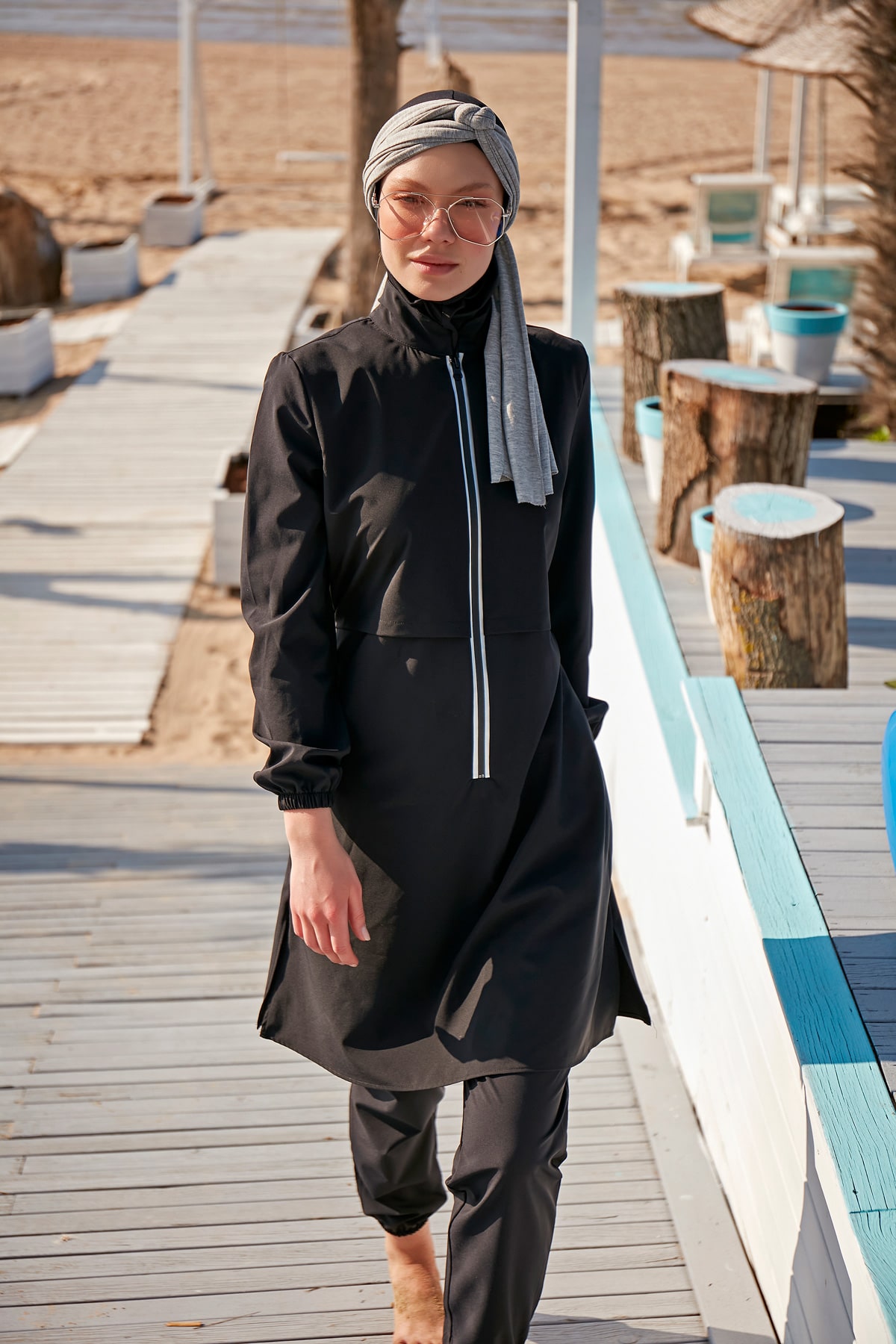 Basic Black Full Covered Hijab Swimwear M2314