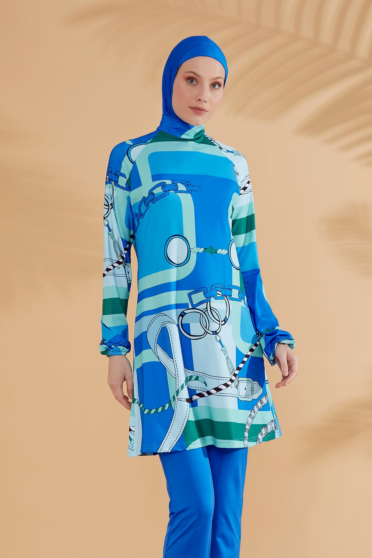 Patterned Fully Covered Hijab Swimsuit M2315