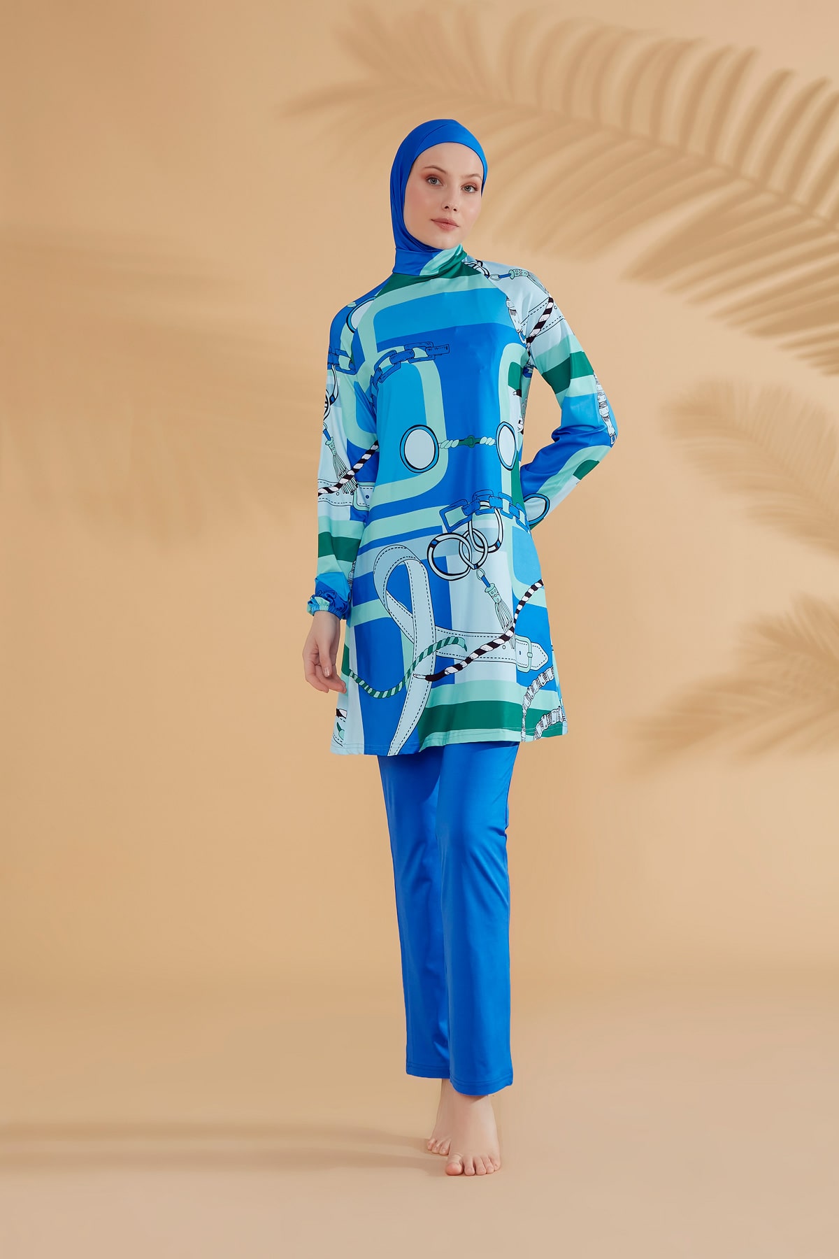 Patterned Fully Covered Hijab Swimsuit M2315
