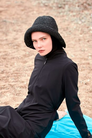 Hand-Knitted Black Straw Hat 14399