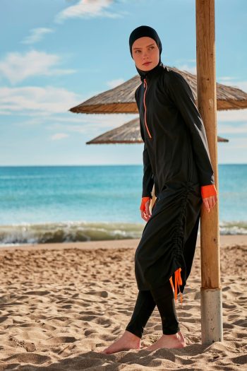 Woven Black Burkini Modest Swimwear M2414